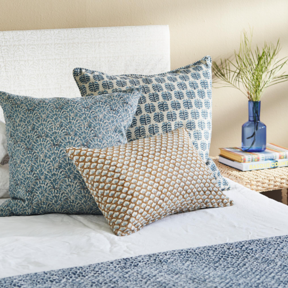 Hera Azure Linen Cushion 22" x 22" Anna Hislop Home