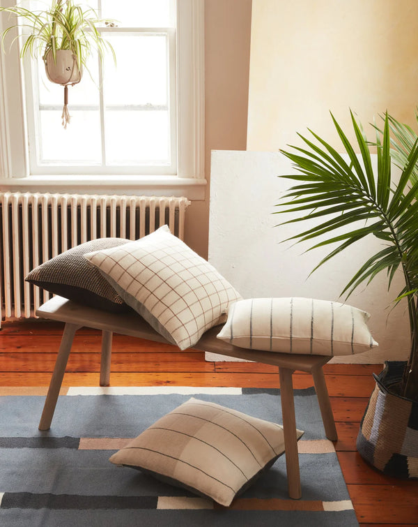 Recycled Stripe Lumbar Pillow, Grey, 12" x 20"