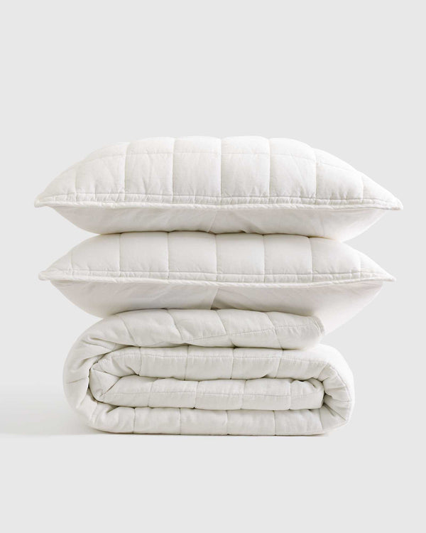 European Linen Box Quilt Collection, White