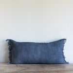 Belgian Linen Fringe Lumbar, Lake Blue, 16" x 32"