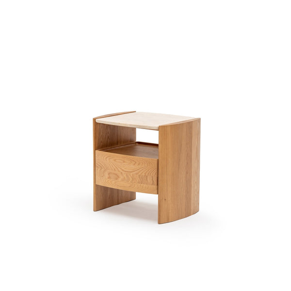 Tathra Nightstand,  Light Oak with Travertine Top, 21.7"W