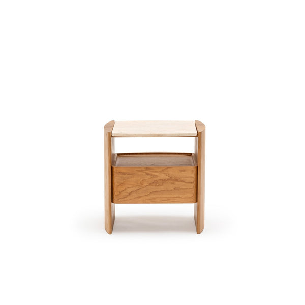 Tathra Nightstand,  Light Oak with Travertine Top, 21.7"W