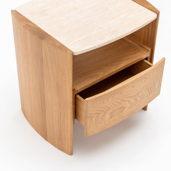 Tathra Nightstand,  Light Oak with Travertine Top, 21.7"W