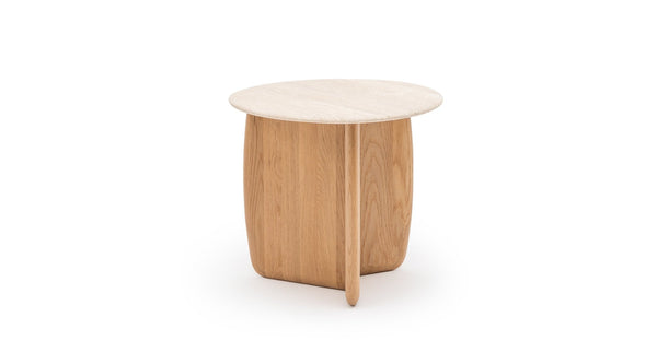 Eden Side Table, Light Oak/Travertine, 21.7" Dia × 19.7"H