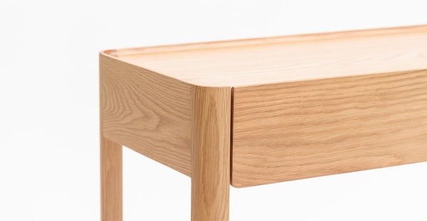 Nell Console Table, Light Oak with Travertine Shelf, 63"W × 13.75"D × 29.5"H