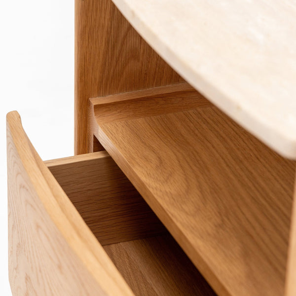 Tathra Nightstand,  Light Oak with Travertine Top, 21.7"W