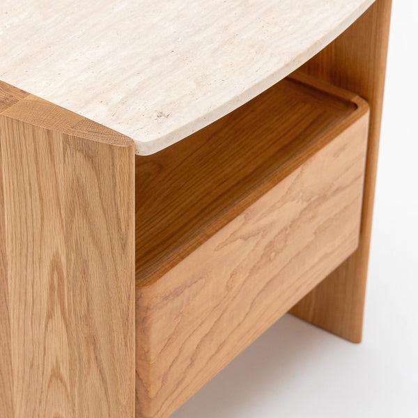 Tathra Nightstand,  Light Oak with Travertine Top, 21.7"W