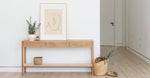 Nell Console Table, Light Oak with Travertine Shelf, 63"W × 13.75"D × 29.5"H