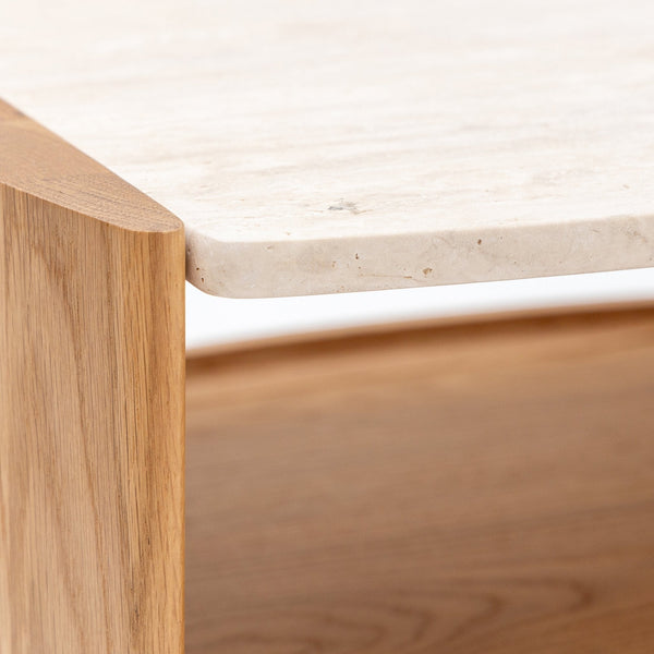Tathra Nightstand,  Light Oak with Travertine Top, 21.7"W