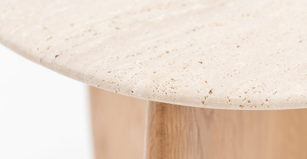 Eden Side Table, Light Oak/Travertine, 21.7" Dia × 19.7"H