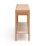 Nell Console Table, Light Oak with Travertine Shelf, 63"W × 13.75"D × 29.5"H