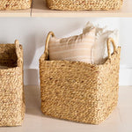 Braided Water Hyacinth Storage Cube with Handles, 15.5" Dia