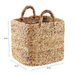 Braided Water Hyacinth Storage Cube with Handles, 15.5" Dia