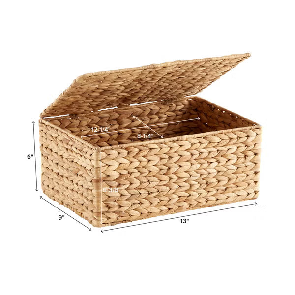 Water Hyacinth Bin w/ Lid Natural, 13" x 9"