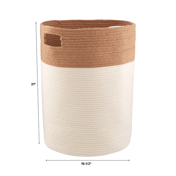Cotton Rope & Jute Hamper Natural, 16.5" Dia