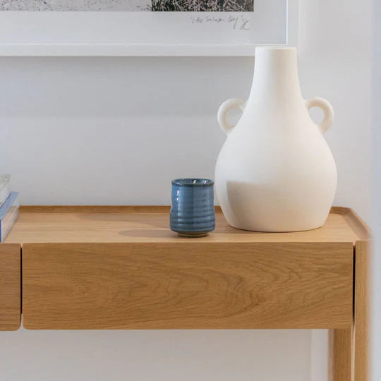 Nell Console Table, Light Oak with Travertine Shelf, 63"W × 13.75"D × 29.5"H