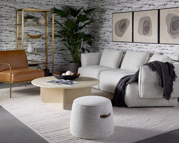 Mitchell Ottoman, Merino Cotton, 21.5"Dia x 16"H