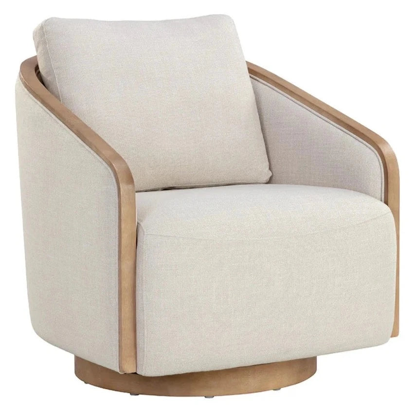 Tasia Swivel Lounge Chair, Effie Linen Performance Fabric