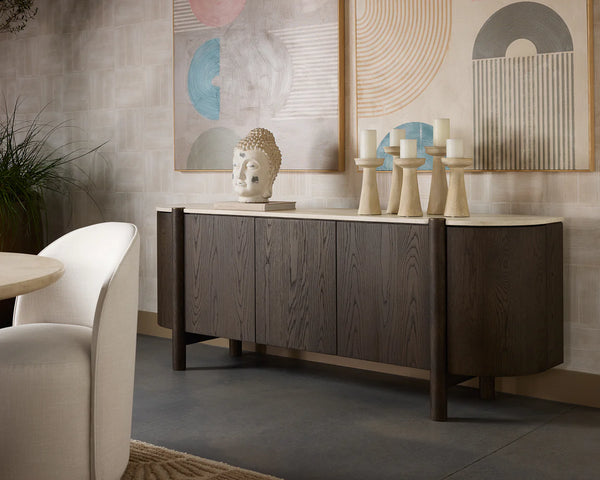 Banyan Sideboard, Mocha Brown/Marble, 87"W x 20.5"D x 33"H