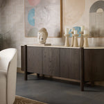 Banyan Sideboard, Mocha Brown/Marble, 87"W x 20.5"D x 33"H