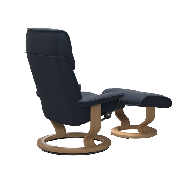 Admiral Classic Base Chair and Ottoman, Paloma Oxford Blue/Walnut (Large)