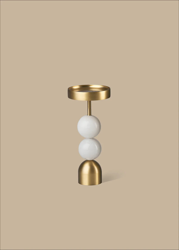 Beaded Fountain Brass Candle Holder, White, Large