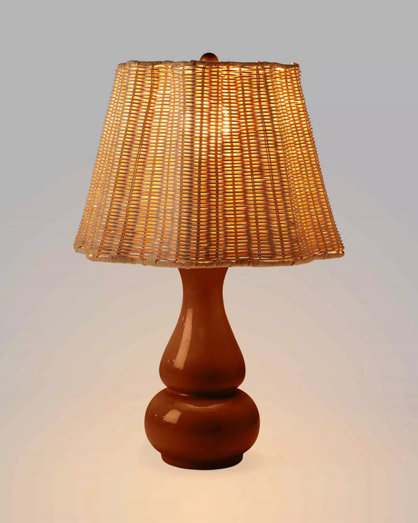 Como Gourd Table Lamp - Wicker Shade/Dark Honey Base, 19.75"H