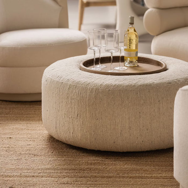 Amelia Ottoman with removable tray, 36"Dia