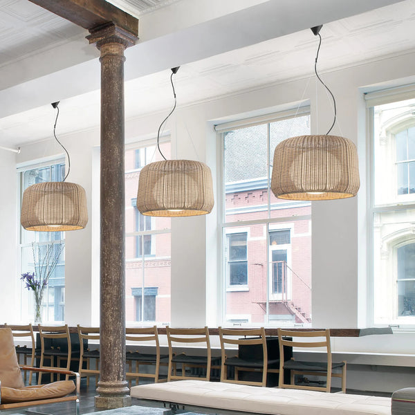 Fora 35.5" Outdoor Pendant, Natural White/Light Beige Shade