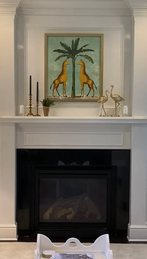 African Giraffes on Turquoise, 19" x 23"