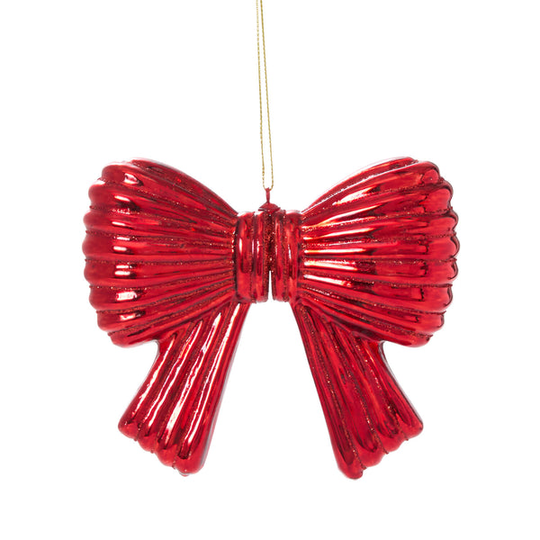 Red Metallic Bow Ornament, 5"W