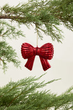 Red Metallic Bow Ornament, 5"W