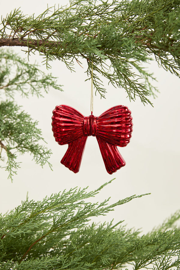 Red Metallic Bow Ornament, 5"W