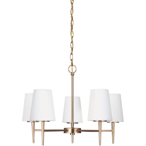 Driscoll Five Light Chandelier, Satin Brass