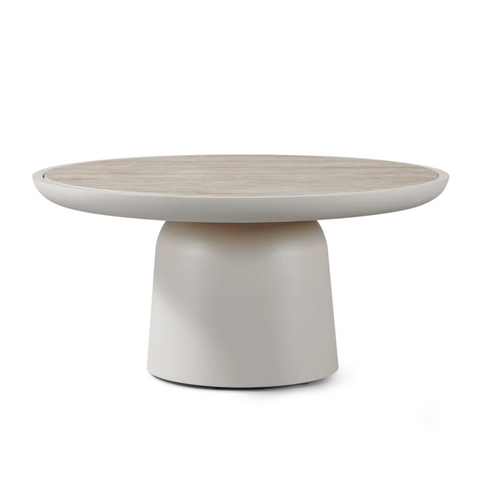 Nova Round Coffee Table 30", Aluminum Bone/Travertine Natural