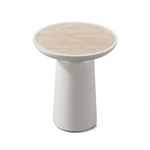 Nova Round Side Table, Aluminum Bone/Travertine Natural