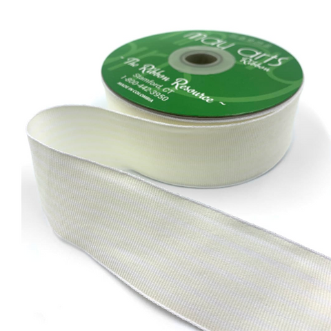 1.5" White and Ivory Woven Grosgrain Stripe Ribbon