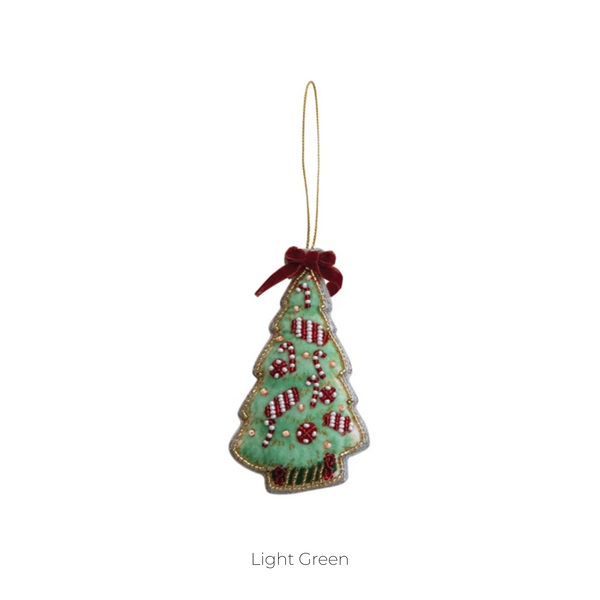 Handmade Beaded Fabric Christmas Tree Ornament, 4 Styles