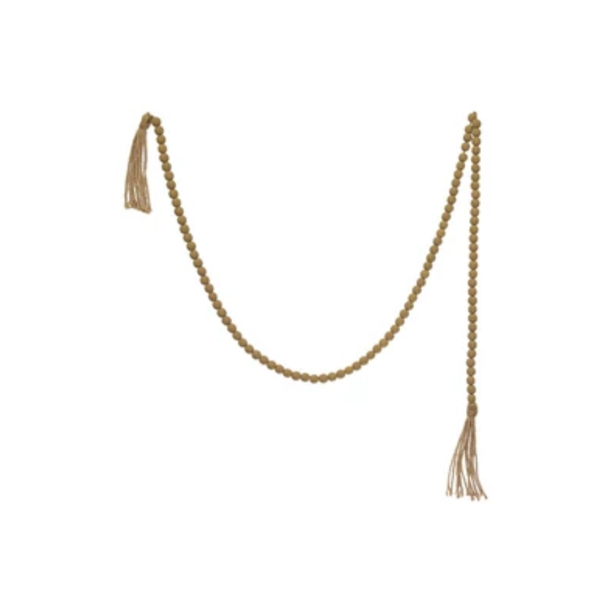 Paulownia Wood Bead with Jute Tassels, Yellow