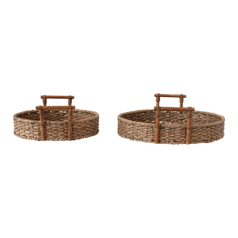 Hand-Woven Bankuan and Rattan Trays with Handles, 2 Sizes