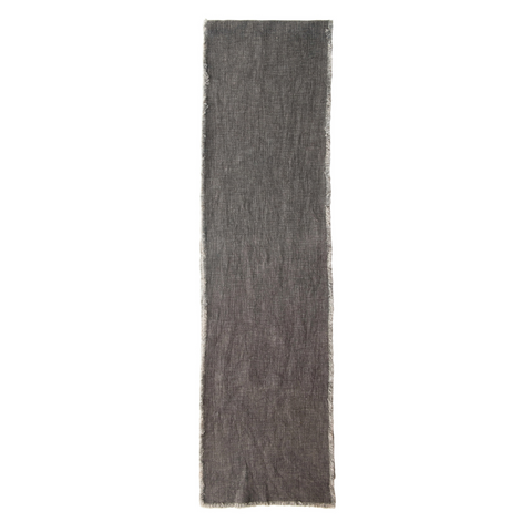 Linen Blend Table Runner with Frayed Edges, Gray