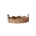 Decorative Braided Bankuan & Rattan Trays w/ Scalloped Edge & Handles, 3 Sizes