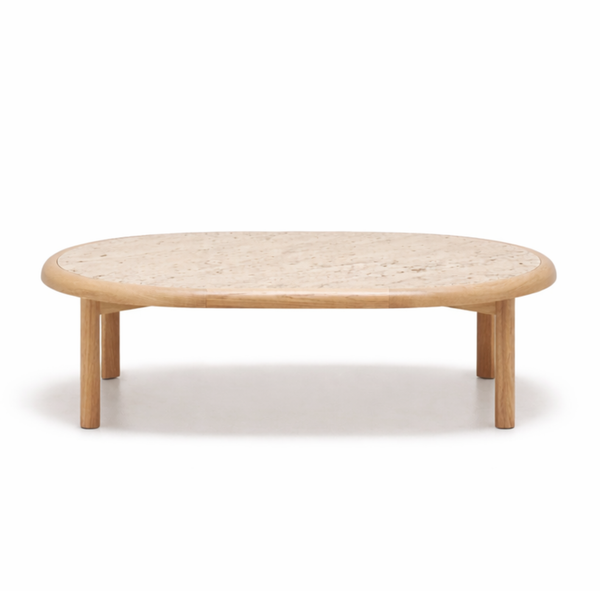 Meld Coffee Table, Light Oak with Travertine Top, 42.5"W x 28.3"D x 14.2"H