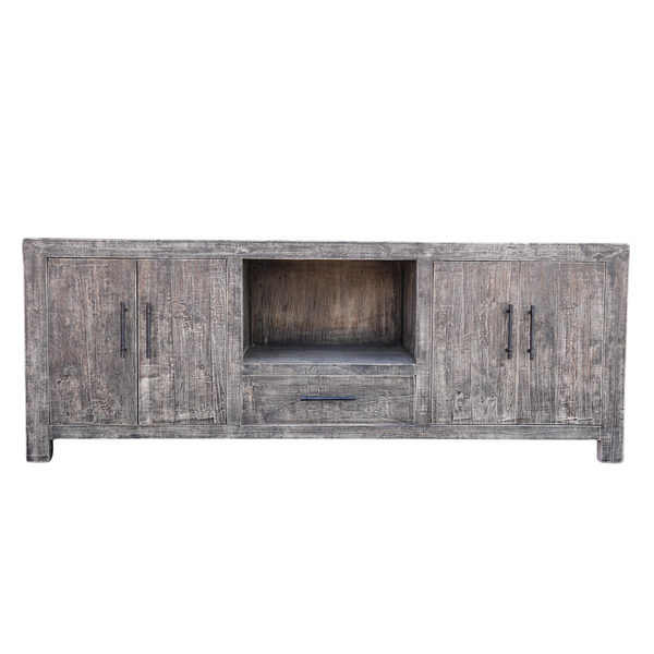 Reclaimed Elm Media Console, Old Grain, 62"L x 18"D x 23"H