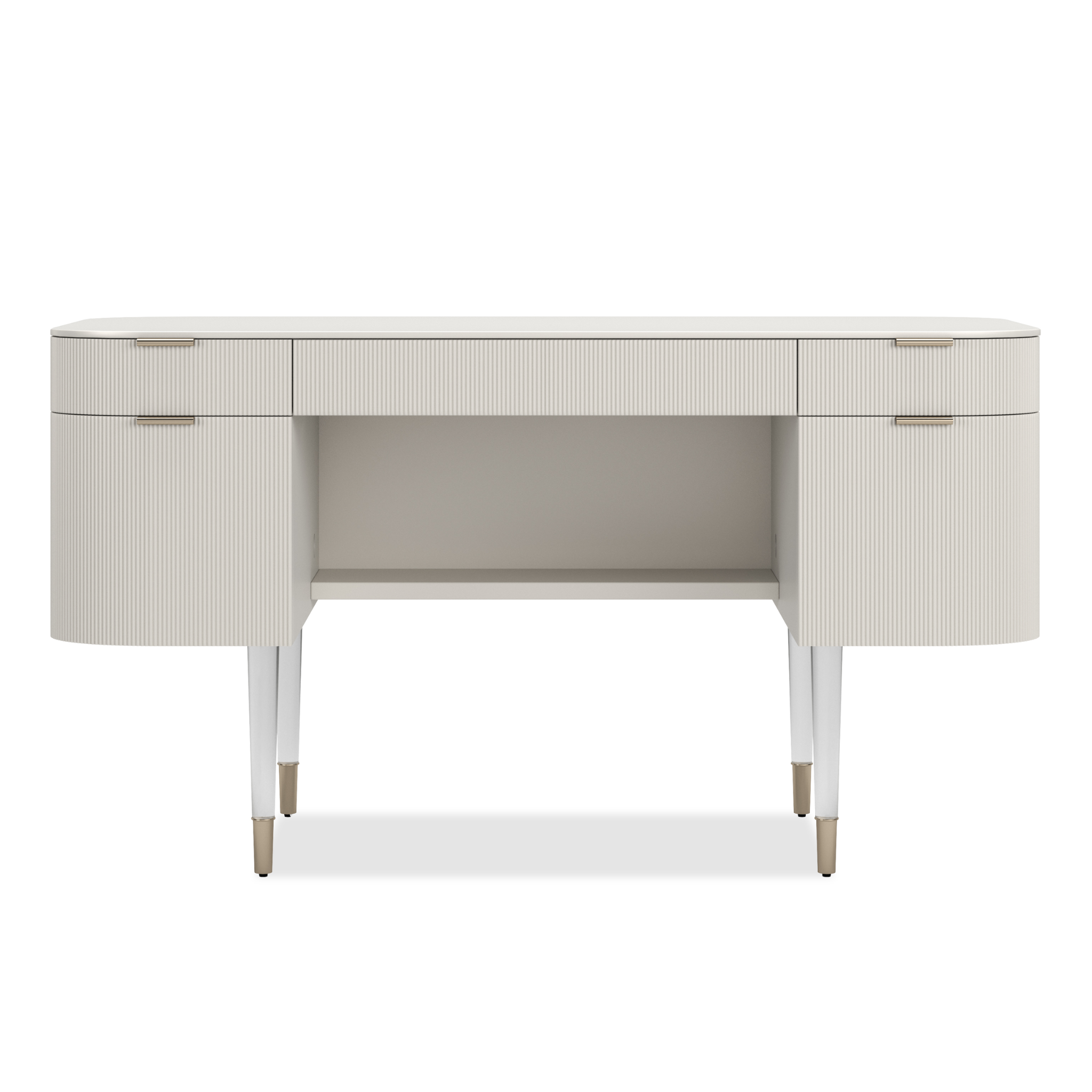 Lady Love Vanity / Desk, Matte Pearl/Gold, 54"W x 20"D x 29.5"H