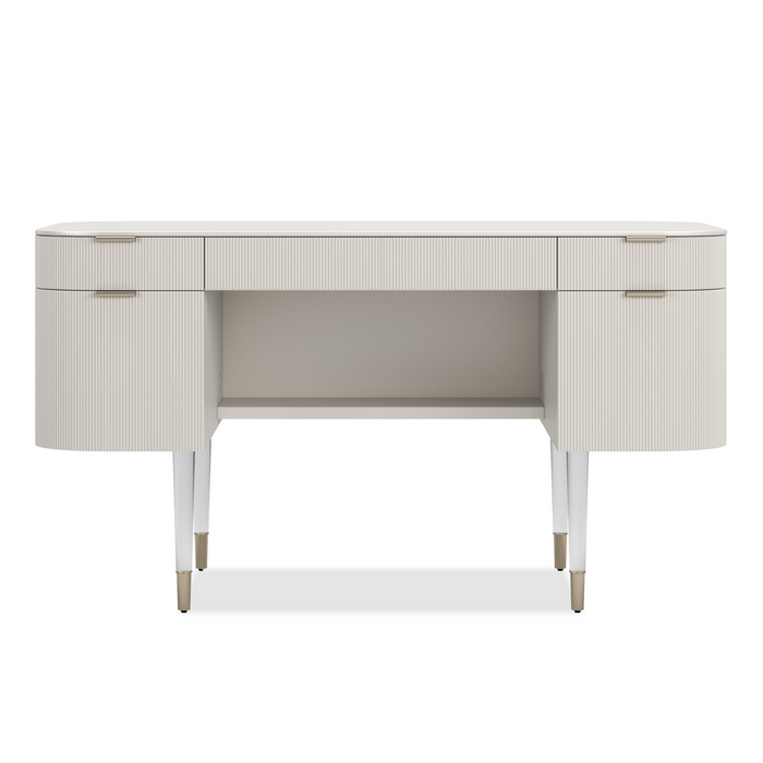 Lady Love Vanity / Desk, Matte Pearl/Gold, 54"W x 20"D x 29.5"H