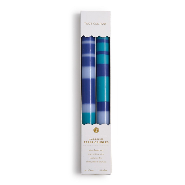 Stripe and Glow Multi Layer 10" Taper Candle, Blue, S/2