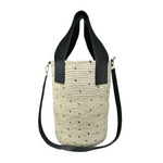 Dots Maxi Canasta Straw Bag with Leather Handles and Removable Crossbody Leather Handles, Black