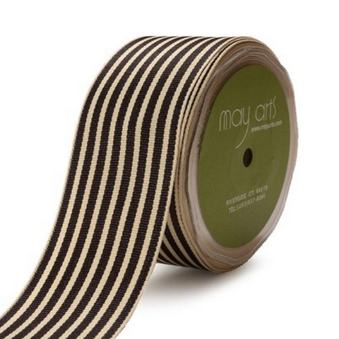 1.5" Natural and Black Woven Grosgrain Stripe Ribbon