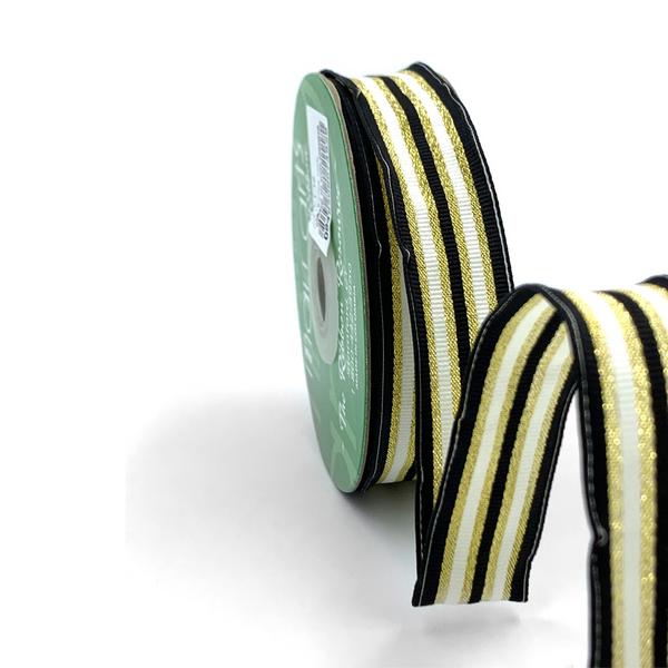 1" Woven Metallic Gold Stripe Wired Ribbon, Assorted Colours